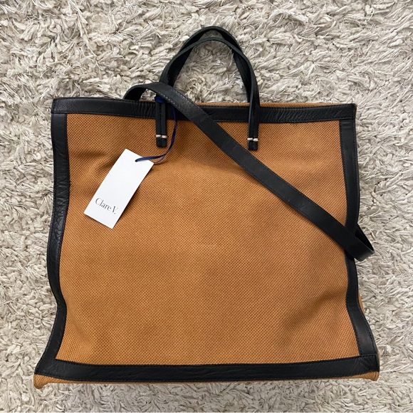 Clare V. Cognac Perf Suede with Black Neptune Border Simple Tote NWT - Picture 9 of 10